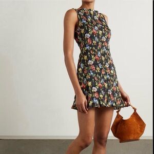 Doen Black Floral Smocked Mini Dress